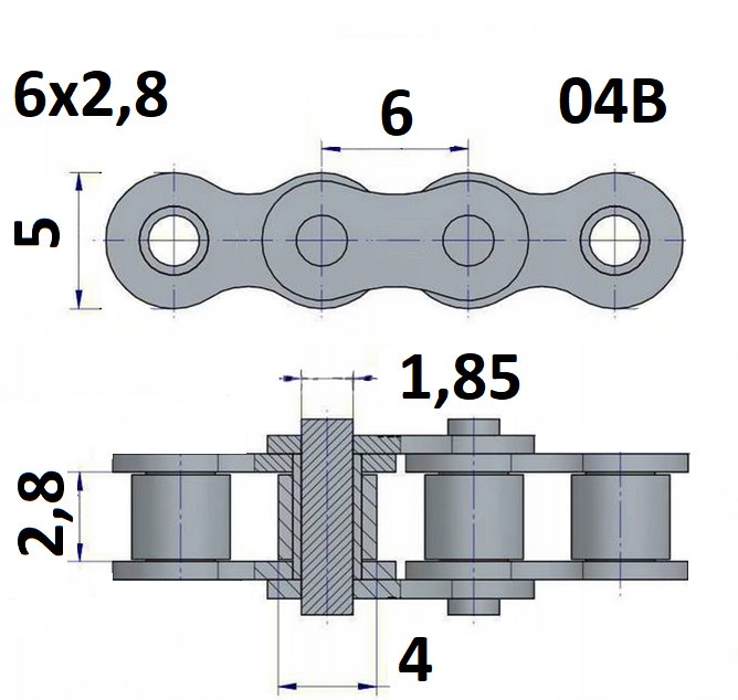 Łańcuch rolkowy 04B 6x2,8