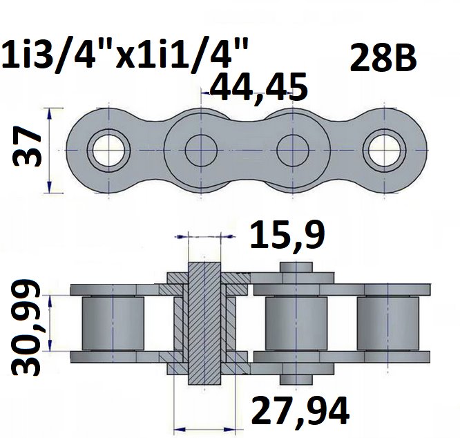 Łańcuch rolkowy 28B 1i3/4"x1i1/4"