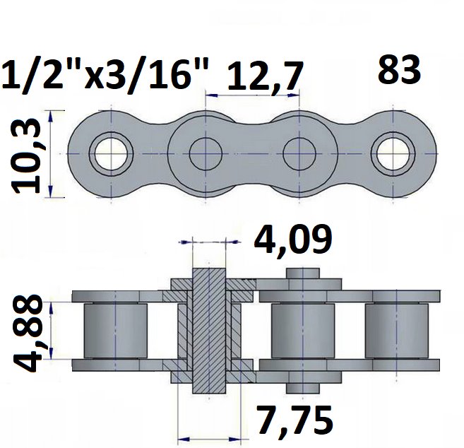 Łańcuch rolkowy 83 1/2"x3/16"