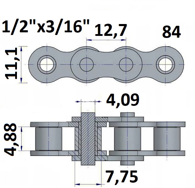 Łańcuch rolkowy 84 1/2"x3/16"