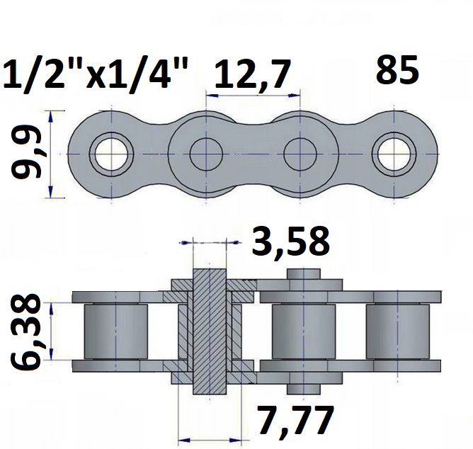 Łańcuch rolkowy typu 85 z podziałką 1/2"x1/4"