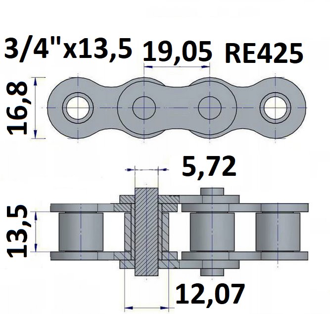 Łańcuch rolkowy typu RE425 z podziałką 3/4"x13,5