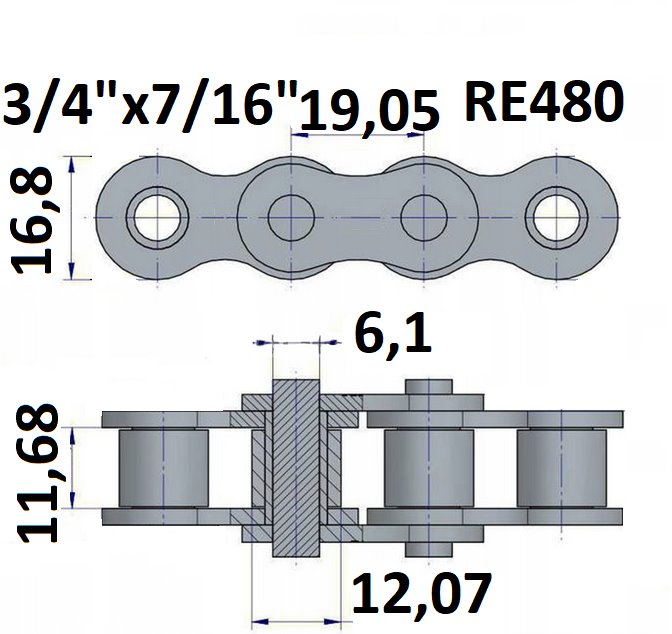 Łańcuch rolkowy RE480  3/4"x7/16"