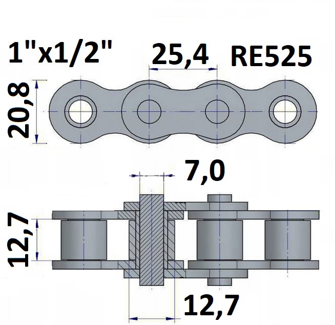 Łańcuch rolkowy typu RE525 z podziałką 1"x1/2"