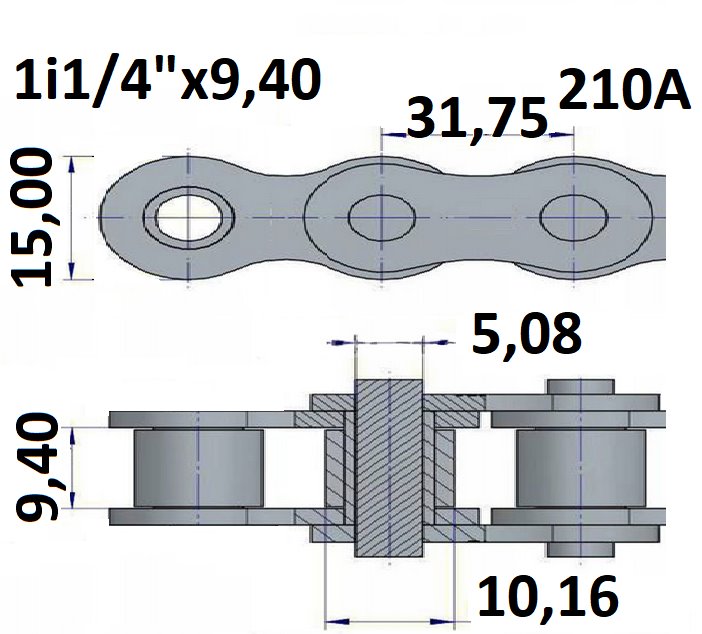 Łańcuchy rolkowe 210A 1i1/4"x9,40