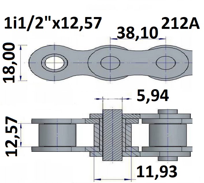 Łańcuchy rolkowe 212A 1i1/2"x12,57