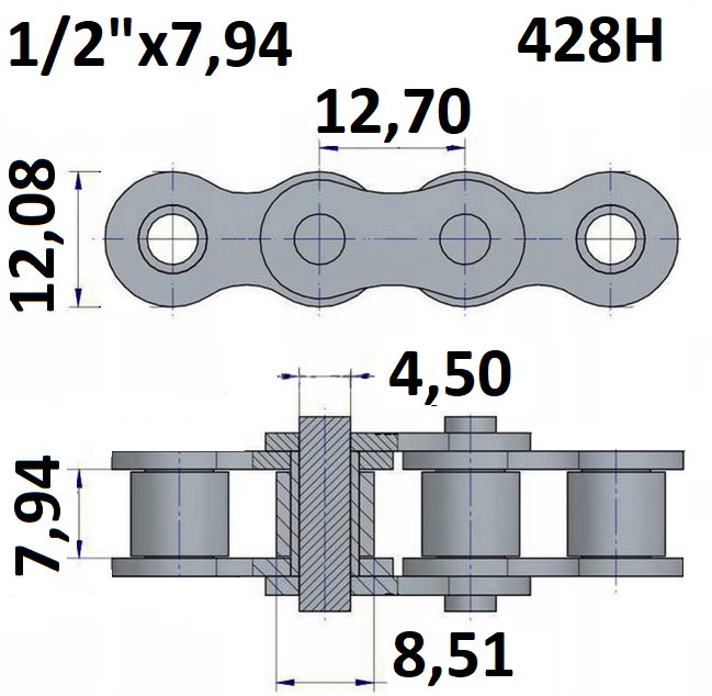 Łańcuch rolkowy 428H 1/2"x7,94